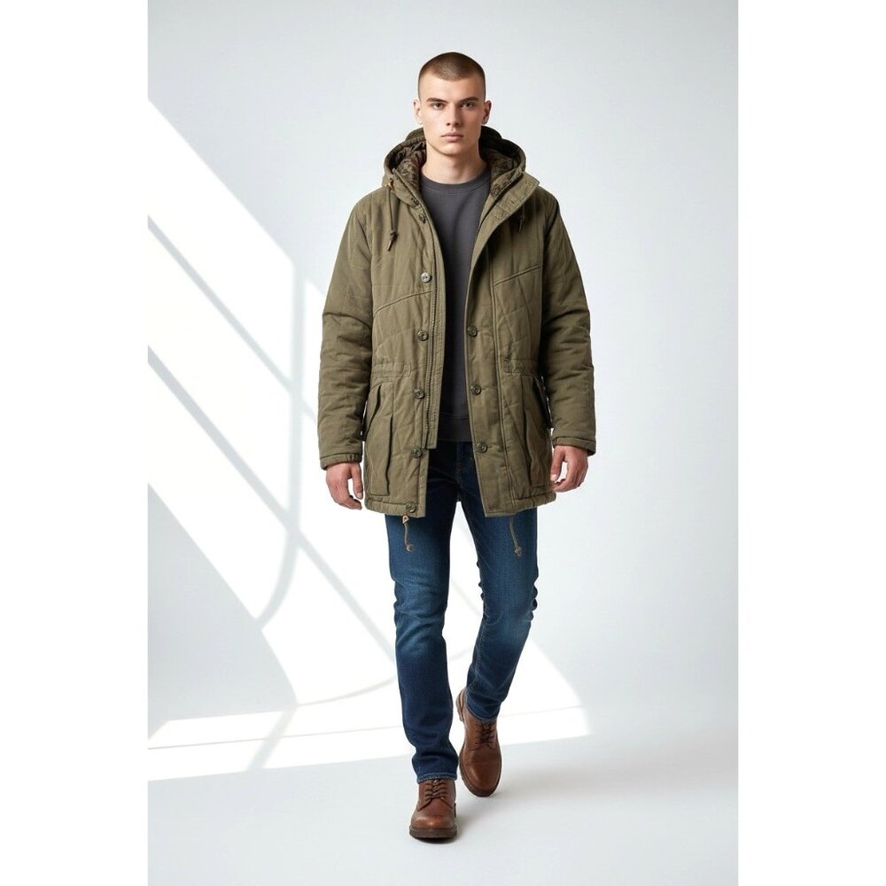 vig Volcom Warmington cotton insulated‎ heavy durable utility parka hood khaki L